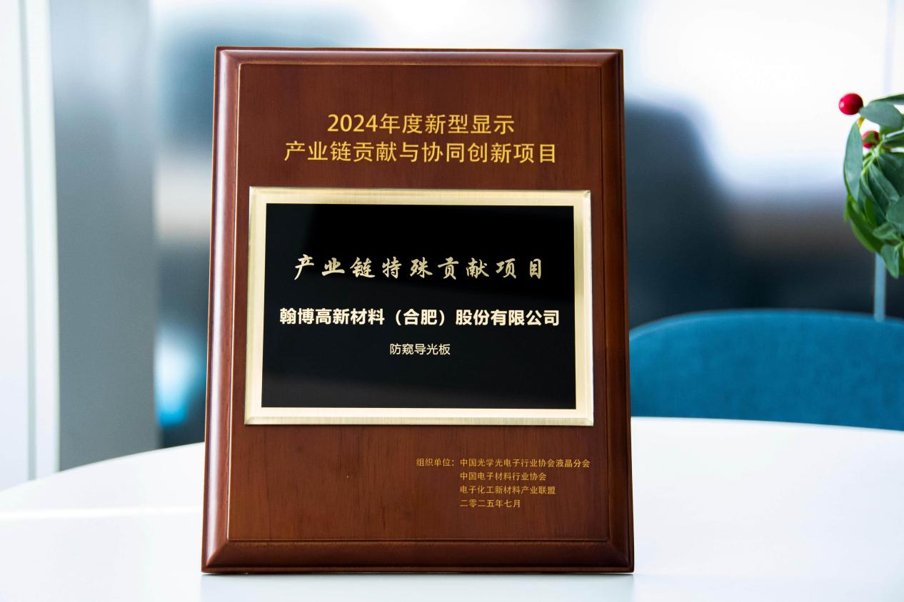 翰博高新榮膺2024年度新型顯示產(chǎn)業(yè)鏈“特殊貢獻(xiàn)項(xiàng)目”大獎|創(chuàng)新防窺導(dǎo)光板技術(shù)獲權(quán)威認(rèn)可